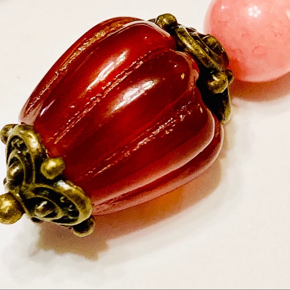 Agatized Coral Jade Rhodonite Necklace & Earrings - Picture 11 of 13